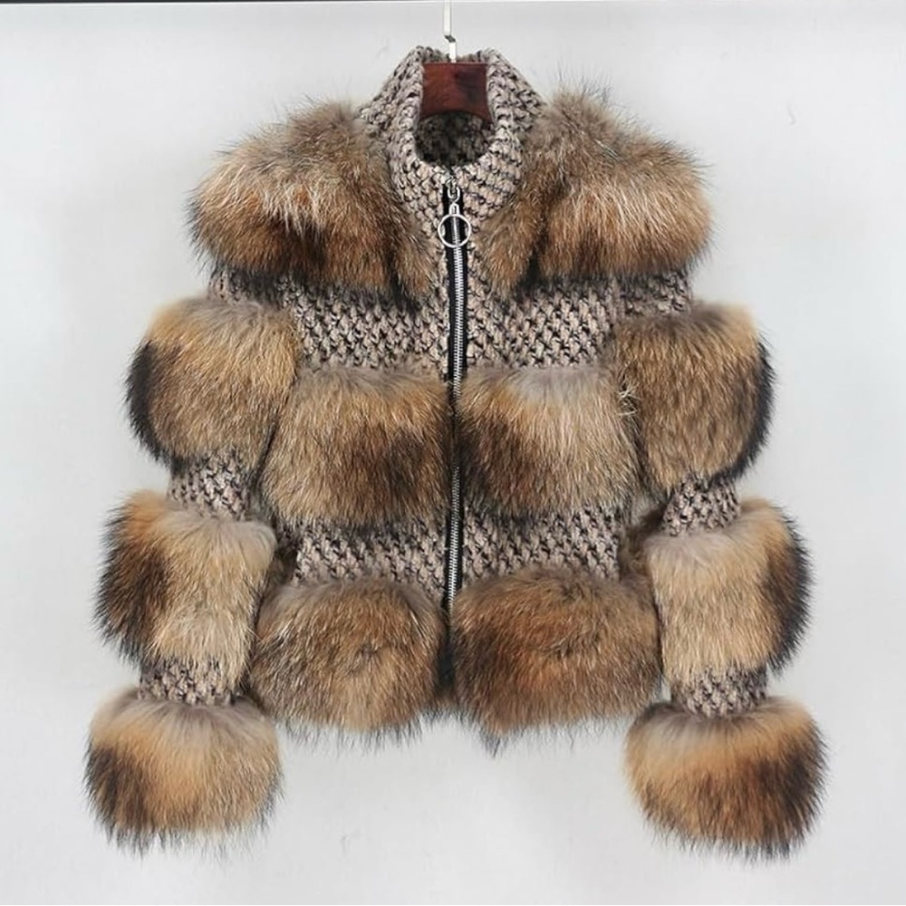 Real Raccoon and Tweed Fur Zippped Jacket